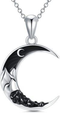 wholesale 925 Sterling Silver Crescent Moon Black Enamel Necklace Pendant-Moon