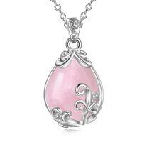 wholesale 925 Sterling Silver Moss Agate Teardrop Pendant Necklace for Women-Rose Quartz
