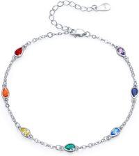 wholesale 925 Sterling Silver Rainbow 7 Chakra Stones Yoga Bracelet for Women Wife Girlfriend-Teardrop