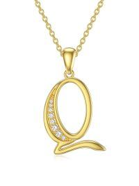 wholesale 14k Yellow Gold Lab Diamond Initial Letter Necklace Wholesale With Chain-Q