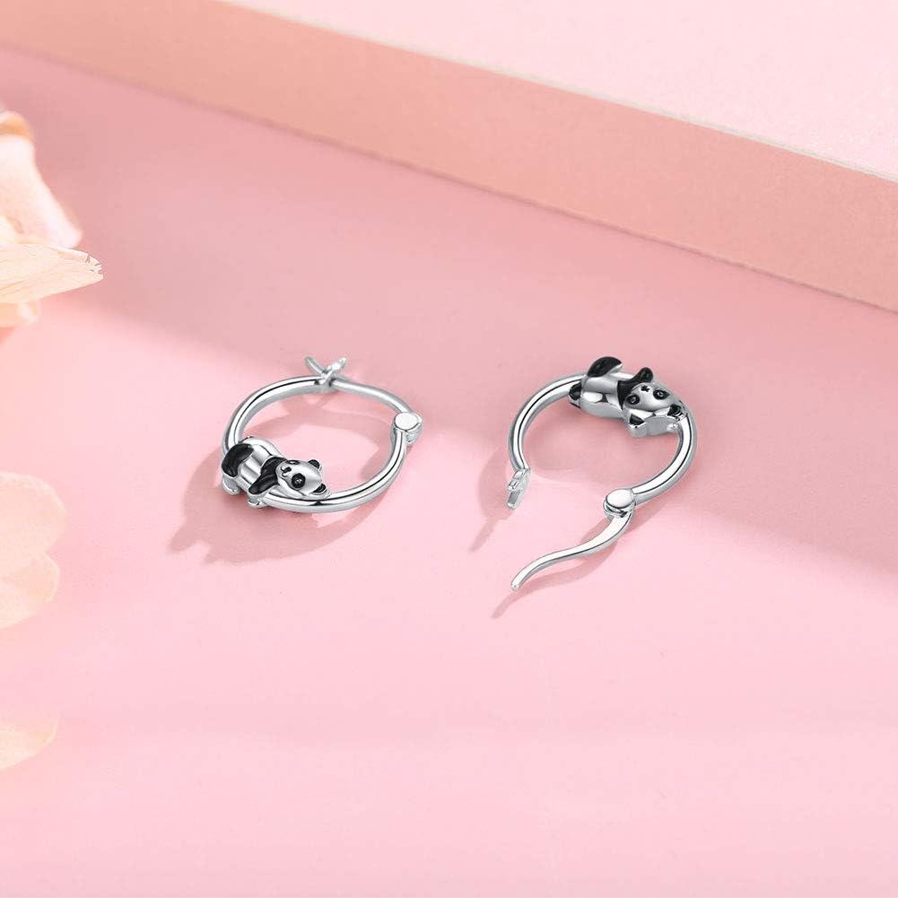 925 Sterling Silver Panda Animal Charm Huggie Hoop Earrings for Women Girls  43mm Diameter-0-4