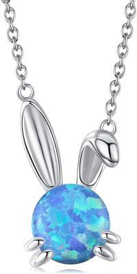 wholesale 925 Sterling Silver Blue Opal Bunny Pendant Necklace for Women and Girls-Blue Opal