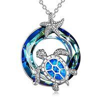 wholesale Turtle Gifts S925 Sterling Silver Crystal Sea Turtle Necklace Christmas Gifts For Women, 18+2 Inch -color_name:01-Blue