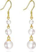 wholesale 925 Sterling Silver Black Pearl Dangle Earrings Three Pearls Drop Jewelry Birthday Gifts for Women-0-5