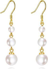 wholesale 925 Sterling Silver Black Pearl Dangle Earrings Three Pearls Drop Jewelry Birthday Gifts for Women-Pearl-Gold