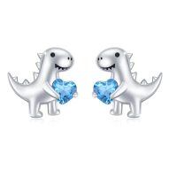 wholesale 925 Sterling Silver Dinosaur Stud Earrings Wholesale With Red Heart-A-Blue