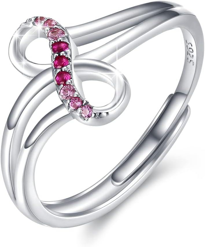 wholesale Sterling Silver Moonstone Adjustable Rings Star Infinity Feather Wings Leaf Bands-Pink Infinity Rings