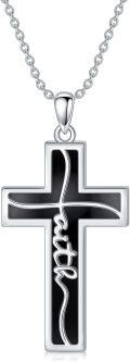 wholesale  Sterling Silver Genuine Gemstone Faith Cross Necklace for Women -0-15