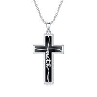 wholesale 925 Sterling Silver Faith Cross Pendant Necklace Blue Sandstone White Gold Plated-D1-Natural Black Onyx