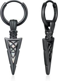 wholesale Sterling Silver Arrowhead Celtic Knot Viking Hoop Earrings for Men Women-Black-White Opal