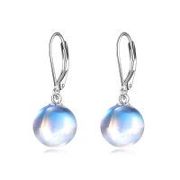 wholesale 925 Sterling Silver Pink Opal Round Drop Earrings for Women Girls-Moonstone