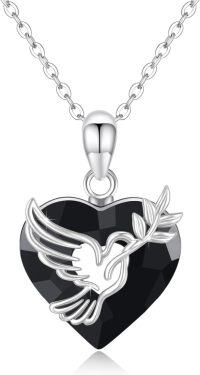 wholesale 925 Sterling Silver Heart Pendant with Black Crystal and Angel Wings Necklace for Women Girls Gift-B-Dove Crystal Necklace