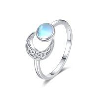 wholesale 925 Sterling Silver Moonstone Crescent Rings Wholesale With Diamonds-Celtic Moon
