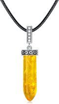 wholesale 925 Sterling Silver Amber Quartz Crystal Pendant on Black Leather Cord 16in-0-0