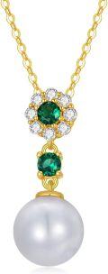 wholesale 14K Gold Green Crystal & White Pearl Pendant Necklace for Women - Elegant  Idea-0-0