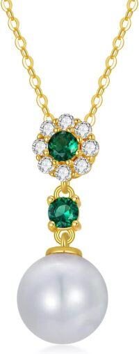 wholesale 14K Gold Green Crystal & White Pearl Pendant Necklace for Women - Elegant  Idea-Pearl