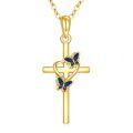 wholesale 14K Gold Cross Butterfly Pendant Necklace for Women Blue Enamel -0-0