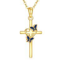 wholesale 14K Gold Cross Butterfly Pendant Necklace for Women Blue Enamel -butterfly 2