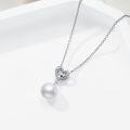 wholesale 925 Sterling Silver Heart-Shaped Cubic Zirconia & White Freshwater Pearl Pendant Necklace-0-3