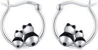 wholesale 925 Sterling Silver Panda Bear Animal Charm Huggie Hoop Earrings-Panda(Mother&Child)