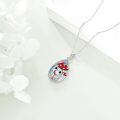 wholesale 925 Sterling Silver Blue Opal Red Enamel Toad and Mushrooms Pendant Necklace for Women Girls-0-3