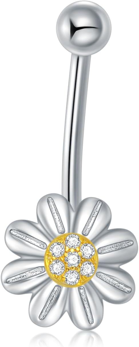 wholesale Sterling Silver 14g 18g Daisy Belly Ring Flower Navel Jewelry Women Gift-Daisy-14G