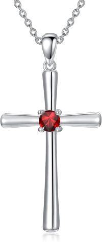 wholesale 925 Sterling Silver Birthstone Cross Necklace for Women 18 20-1-January-Garnet
