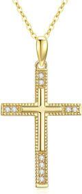 wholesale 14K Gold Diamond Cross Pendant Necklace with Chain for Women 23 Length-0-0