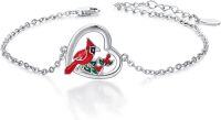 wholesale 925 Sterling Silver Heart-Shaped Cardinal Bird Charm Bracelet/Anklet Gift for Women-Cardinal