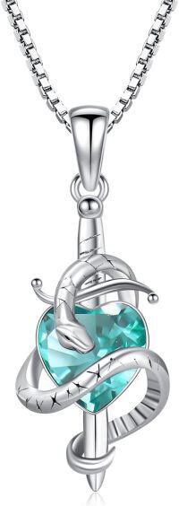 wholesale 925 Sterling Silver Birthstone Snake Sword Pendant Necklace for Women-925 Silver#12-December-Blue Topaz