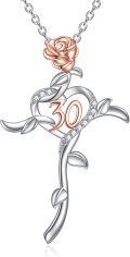 wholesale 925 Sterling Silver Rose 30th Birthday Gift for Her Cubic Zirconia Heart Pendant Necklace-0-0
