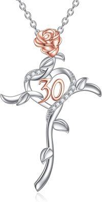 wholesale 925 Sterling Silver Rose 30th Birthday Gift for Her Cubic Zirconia Heart Pendant Necklace-Rose cross necklace-30