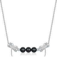wholesale 925 Sterling Silver Pink Rose Quartz Dragonfly Pendant Necklace-05-Black Onyx