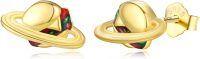 wholesale 925 Sterling Silver Saturn Planet Stud Earrings with Colorful Enamel Accents for Women-Hamburgers