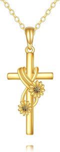 wholesale 14K Gold Sunflower Cross Pendant Necklace for Women Gifts - Mothers Day Jewelry-0-0