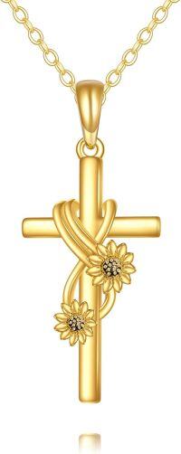 wholesale 14K Gold Sunflower Cross Pendant Necklace for Women Gifts - Mothers Day Jewelry-Sunflower