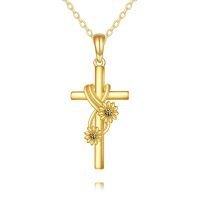 wholesale 14K Gold Sunflower Cross Pendant Necklace for Women Gifts - Mothers Day Jewelry-Sunflower