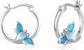 wholesale 925 Sterling Silver Butterfly Moonstone Huggie Hoop Earrings-0-0