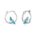 wholesale 925 Sterling Silver Butterfly Blue Enamel Opal Hoop Earrings For Women-0-0