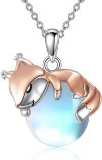 wholesale 925 Sterling Silver Fox Moonstone Heart Pendant Necklace-S-Squirrel