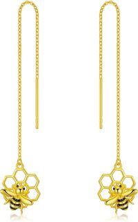 wholesale 925 Sterling Silver Bee Honeycomb Threader Earrings for Women Zirconium Long Chain Dangle Earrings for Girls Birthday Anniversary Gift-Bee