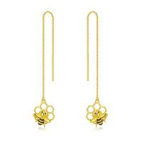 wholesale 925 Sterling Silver Bee Honeycomb Threader Earrings for Women Zirconium Long Chain Dangle Earrings for Girls Birthday Anniversary Gift-Bee