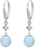 wholesale 925 Sterling Silver Round Blue Chalcedony Leverback Earrings for Women Ladies Birthday Christmas Gifts-0-0