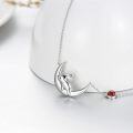 wholesale  Metal Sterling Silver Simulated Moonstone Cute Bunny on Moon Necklace for Women Girls Birthday Gift -0-2