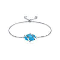 wholesale 925 Sterling Silver Abalone Shell Square Charm Adjustable Bolo Bracelet for Women-A-Turquoise-December