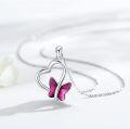 wholesale 925 Sterling Silver Pink Crystal Butterfly Heart Pendant Necklace for Women-0-1