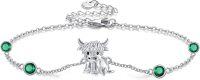 wholesale 925 Sterling Silver Birthstone Highland Cow Link Bracelet Western Jewelry Gift-05-May-Emerald
