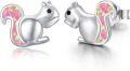 wholesale 925 Sterling Silver Pink Opal Squirrel Stud Earrings - Hypoallergenic Jewelry for Girls and Women-0-0