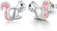 wholesale 925 Sterling Silver Pink Opal Squirrel Stud Earrings - Hypoallergenic Jewelry for Girls and Women-Pink