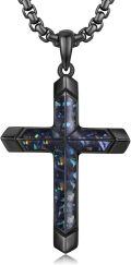 wholesale 925 Sterling Silver Black Abalone Shell Inlay Cross Pendant Chain Necklace for Men's Religious s -0-0